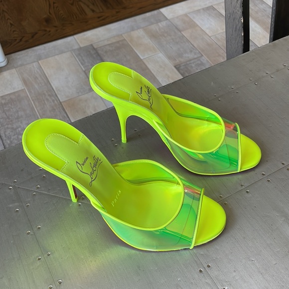 Christian Louboutin just arch 100mm fluo yellow neon stiletto sandal sz 39.5 - Picture 4 of 13